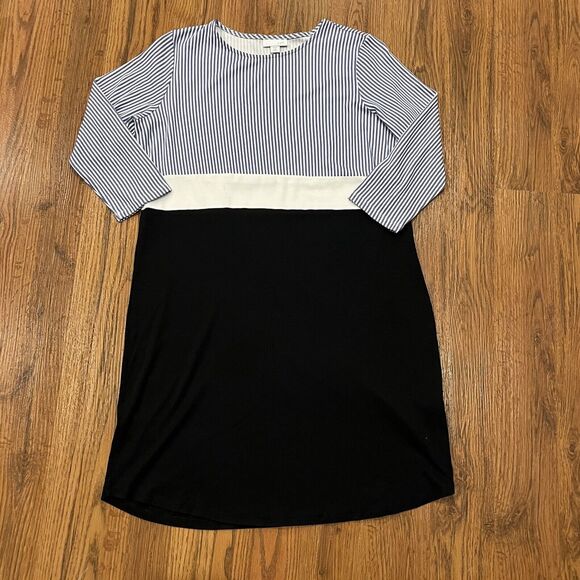 J Jill Dress Womens Small Petite Navy Blue White Striped Stretch 3/4 Sleeves - Picture 1 of 4